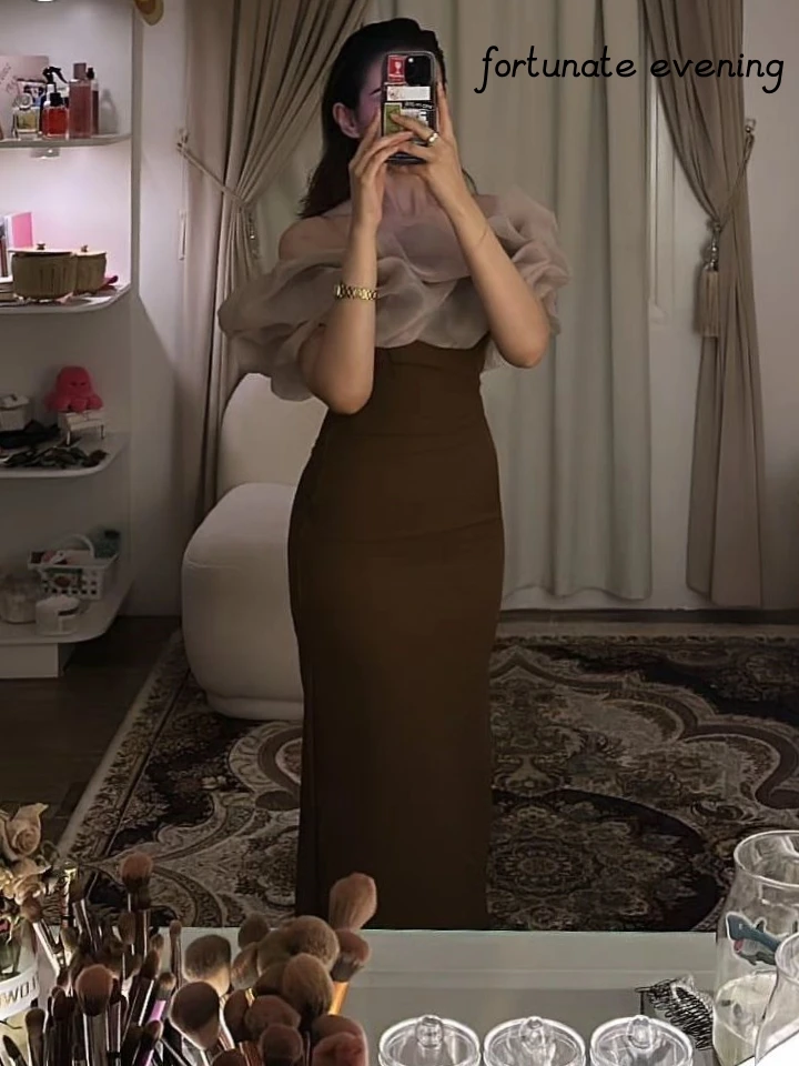 Fortunate Evening 우아한 빈티지 러플 보트 넥 바닥 길이, 맞춤형 공식 행사 무도회 드레스, 이브닝 파티 가운 
