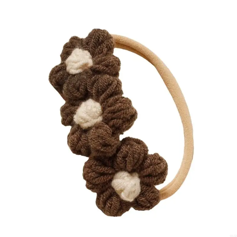 QX2D Weiches Baby-Stirnband für 100-Tage-Fotoshootings, elegante gestrickte Kopfbedeckung mit zartem Blumenmuster, bequem für – Detail 10