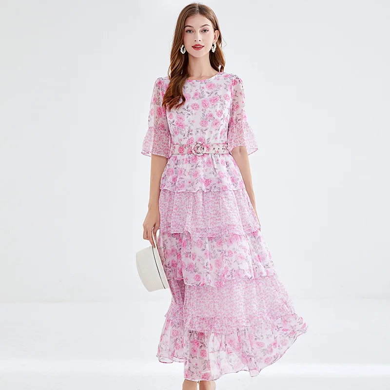 

High End Dress for Women 2024 New Multi Layered Ruffle Edge Cake Dress French Chiffon Fragmented Flower Dress Club Party