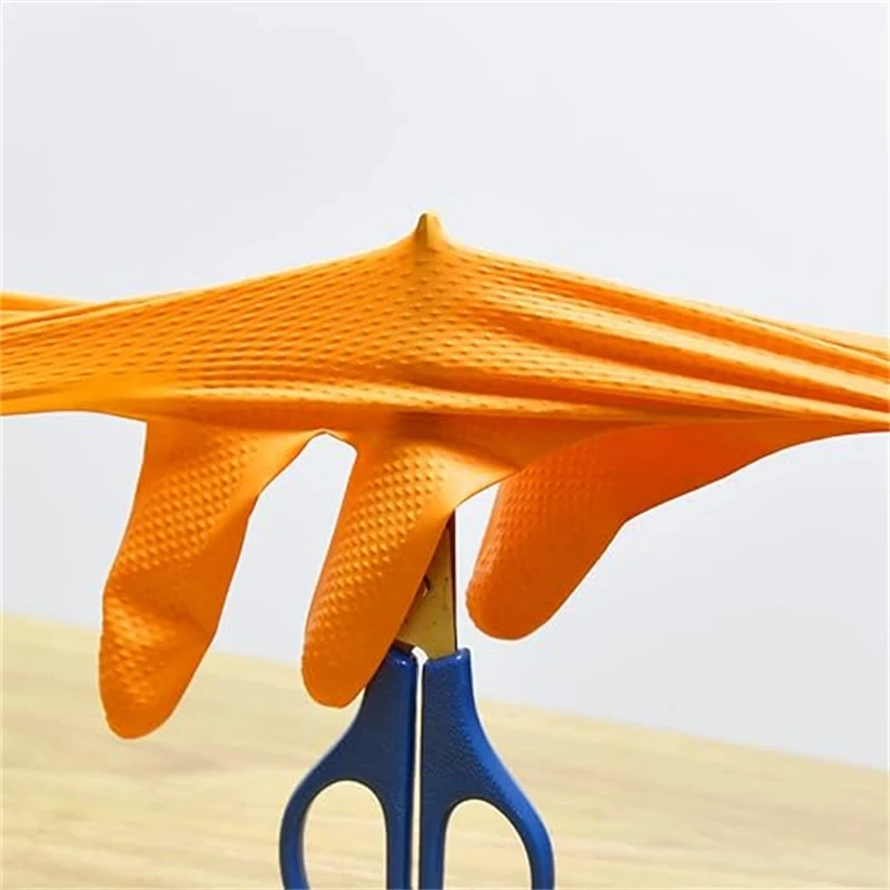 Disposable Gloves Heavy Duty Orange Nitrile Gloves 8Mil Industrial With Diamond Textured Grip For Mechanic Safety & Work Gloves 3