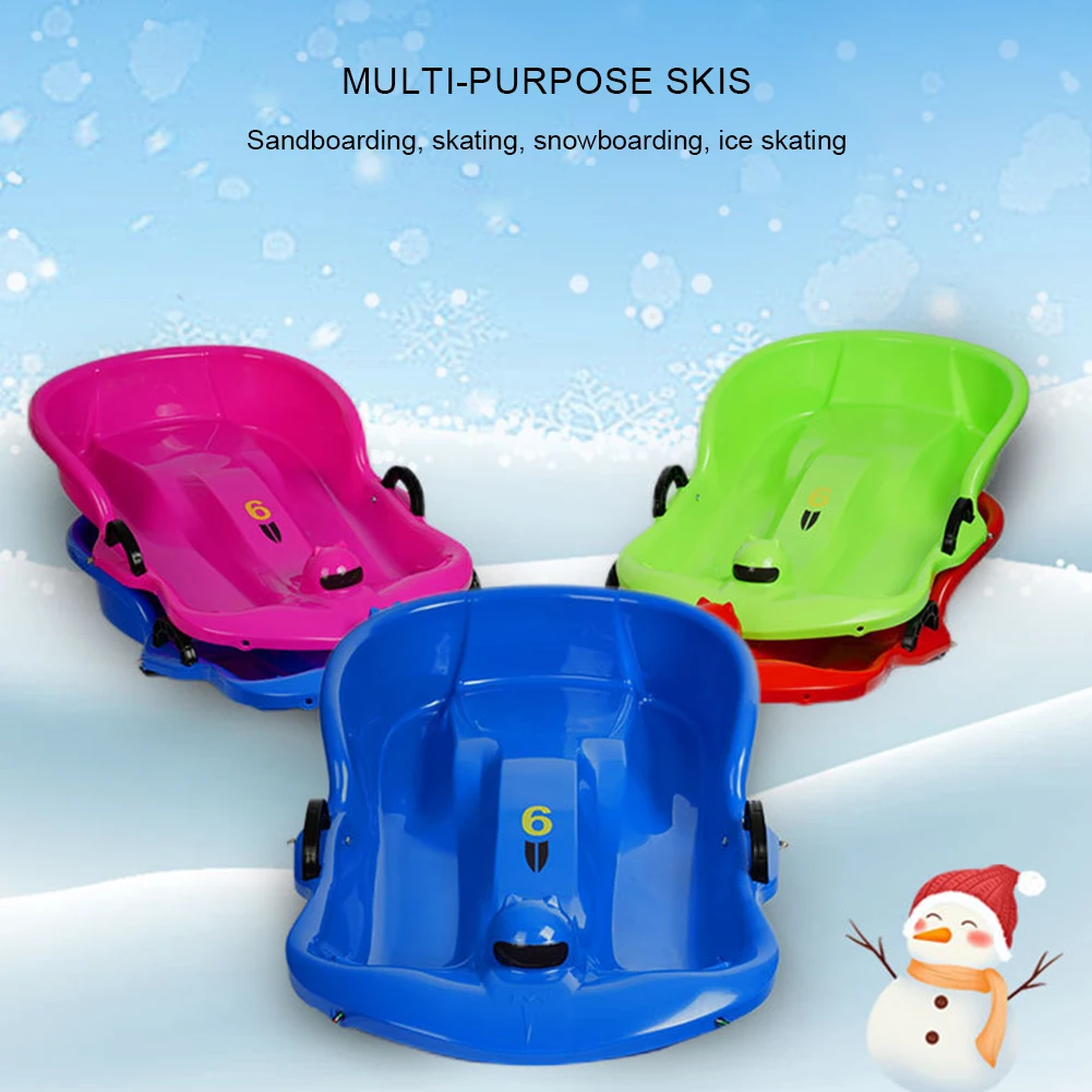 Toboggan Snow Sled Plastic Snow Sled 2Handles Kid Downhill Sprinter Toboggan Grass Sand Slider Luge