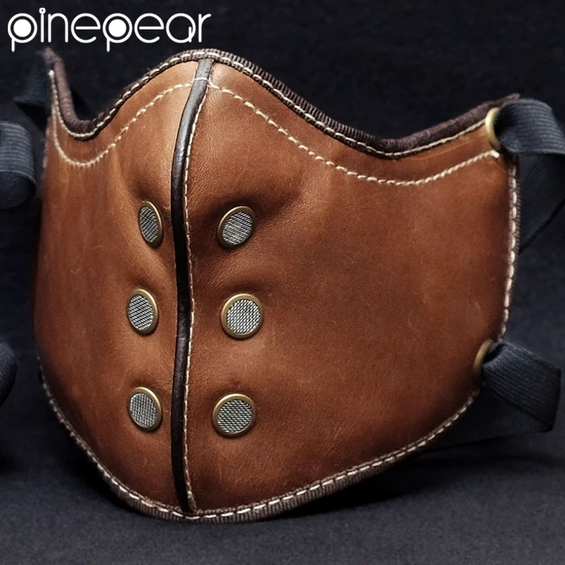PinePear 2025 Retro Fashion Punk Leather Mask Motorcycle Biker Half Face Mask Anti-Dust Riding Outdoor