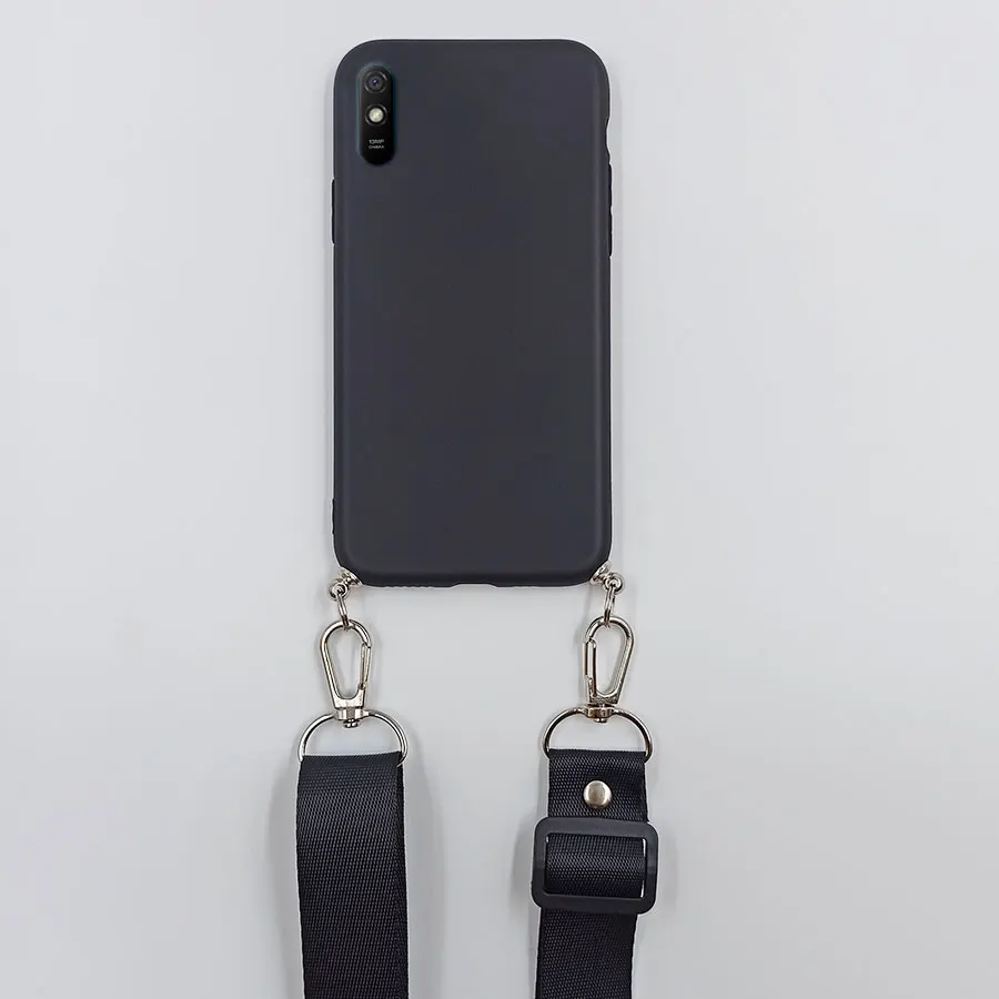 Sleek Black & Pink Silicone Crossbody Necklace Case - Hands-Free Style