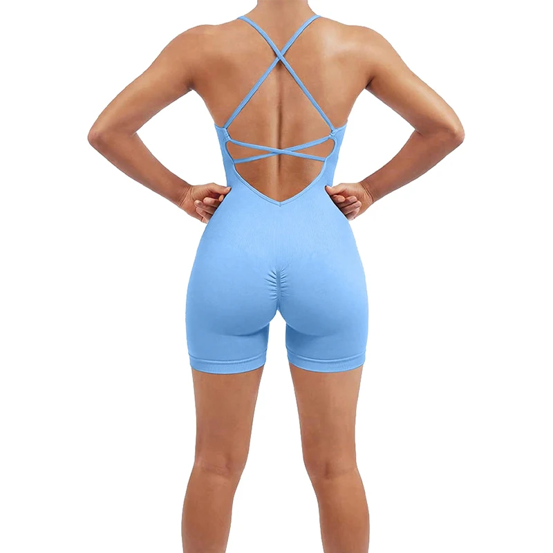 thumbnail image 1 of 2024 Sujetador deportivo de una pieza acolchado con control de abdomen, top de fitness acanalado de secado rápido, mono de tirantes para mujer, mono sin costuras, 1 of 5