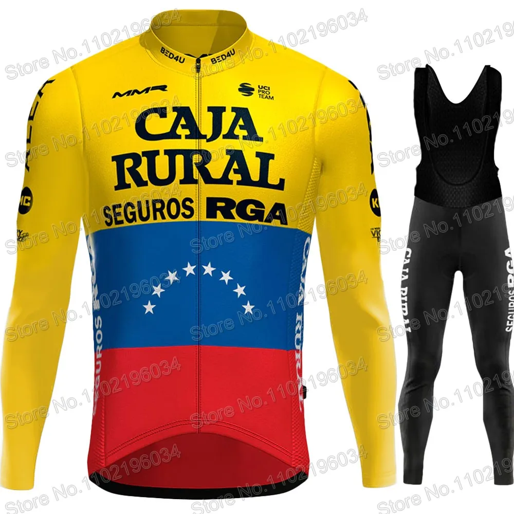 2023 Team Caja Rural Venezuela Cycling Jersey Set Manica Lunga Abbigliamento Da Ciclismo Road Race Bike Jacket Suit Pants Mtb Maillot