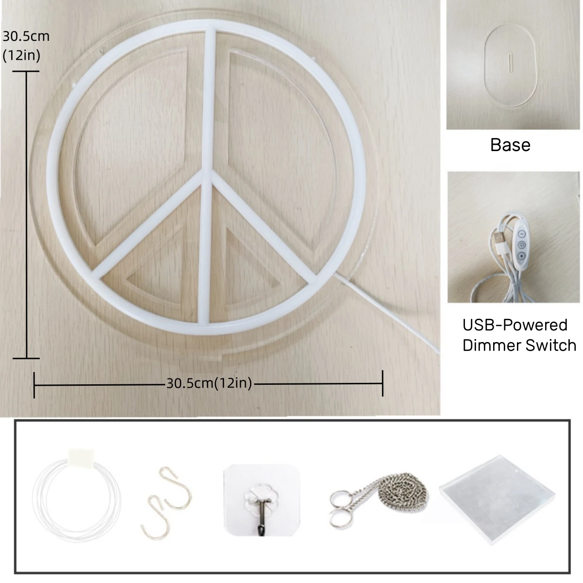 LED Peace Neon Sign Reflects People's Best Wishes Better Together Peace 12 inches USB Powered Peace Symbol Light 2