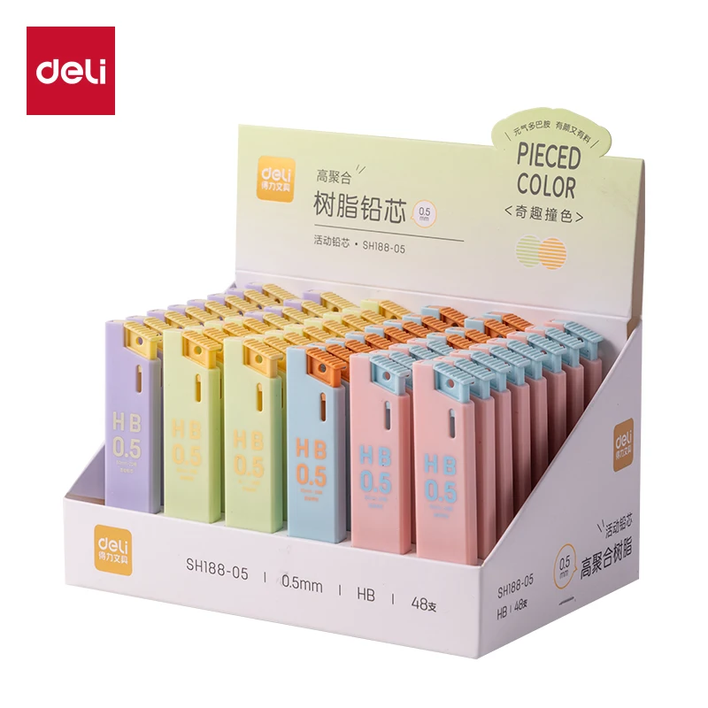 델리 4pcs 0.5/0.7mm HB 기계식 연필심 코어 사무실 및 학교 및 미술 및 스케치 용품 문구 선물 자동 연필심 코어