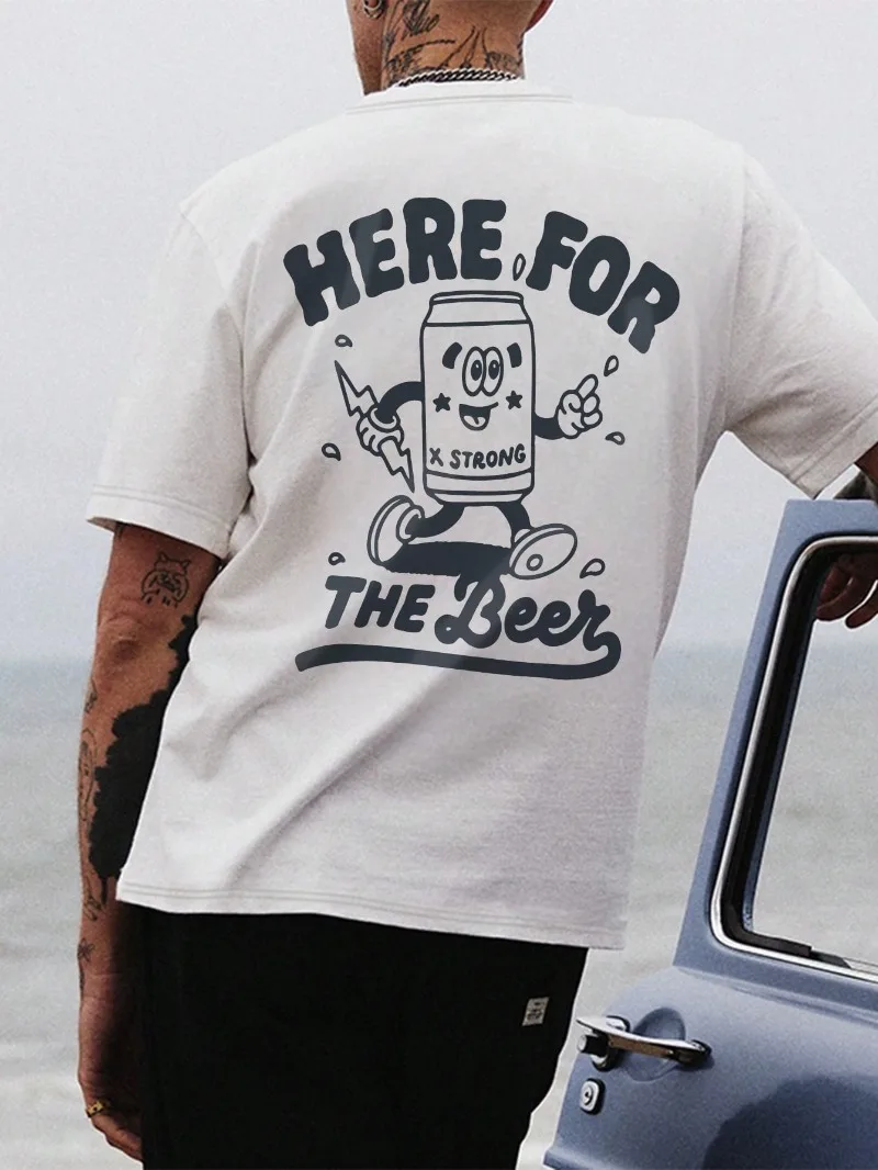 

New Pattern Printed Men's T-shirt, Cartoon Beer Bottle Funny Printed Round Neck Short Sleeve, Casual Fashion Men's T-shirt
