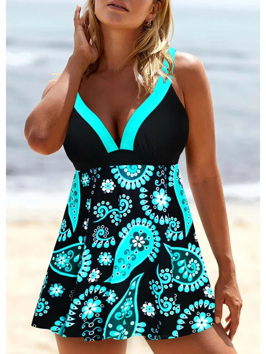 

Print Wide Shoulder Straps Tankini 2024 Short Dress Swimsuit Women Swimwear Female Bathers Bathing Swimming Swim Suit