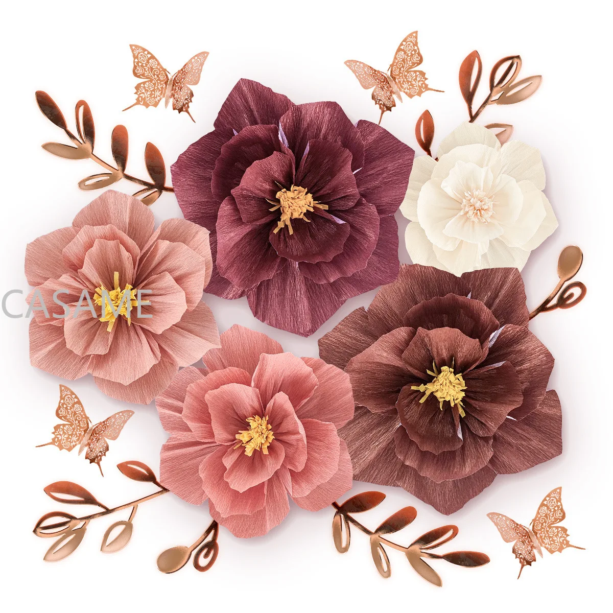 Crepe Paper Flower and Butterfly Wall Decoration Set for Parties and Home Decor