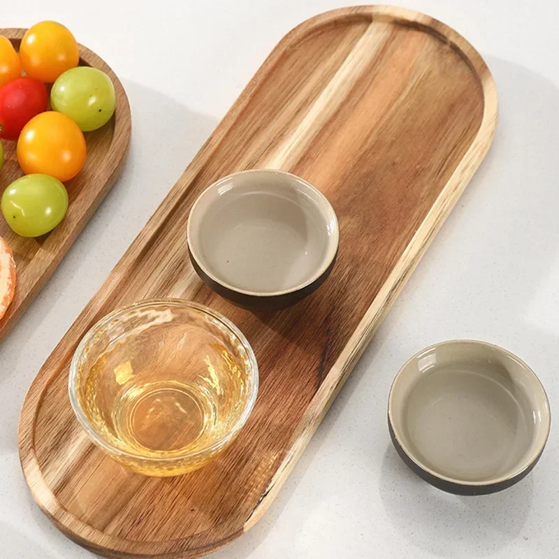 Japanese Wood Coffee Tray Rectangle/Oval Food Cup Plate Dessert Candy Wooden Tableware Plate Gongfu Tea Tray Kitchen Supplies