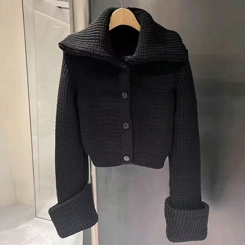 

New Autumn/Winter 2022 slouchy black single-breasted cardigan blazer with large lapels for women