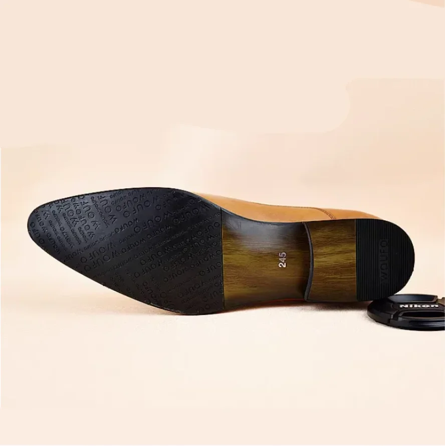 Britische Business-formelle Herren-Schuhe aus echtem Leder mit spitzer Zehenpartie, Oberschicht aus Rindsleder für Herren, koreanische Version, braunes einstufiges Rindsleder – Detail 6