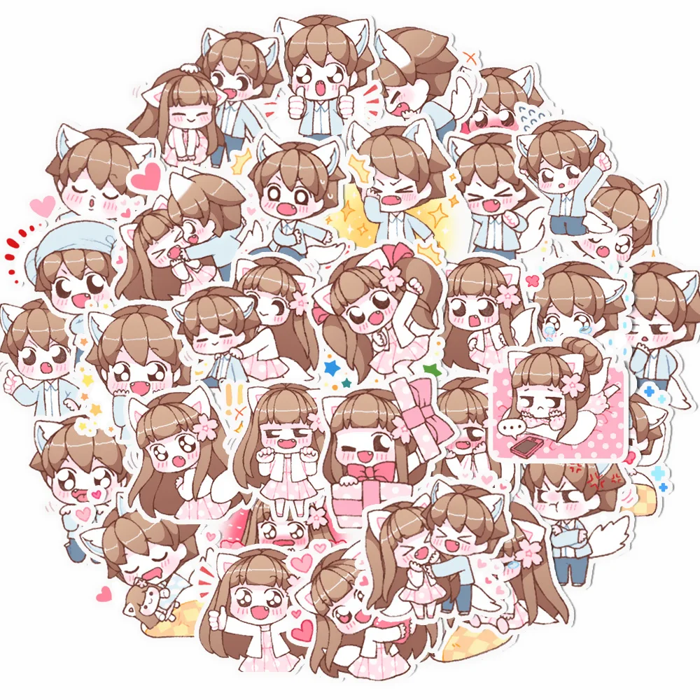 

40PCS Cute Lovely Couple Sticker Pack for Stationery, Journals, Notebooks, Self-adhesive Decals for Laptop and Water Bottles