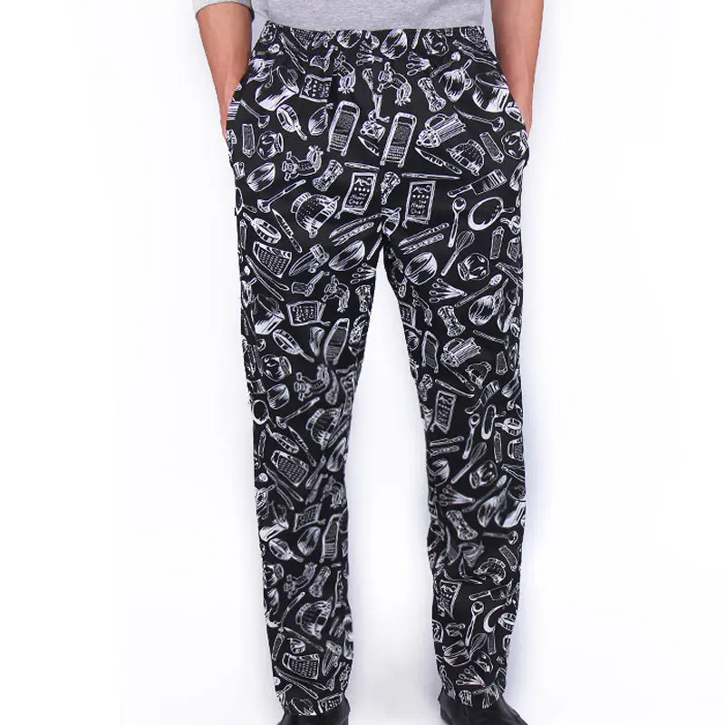 Chef Pants Food Service Chef uniforms pants kitchen cooker work clothes hotel restaurant bakery Breathable Printed pants catering trousers