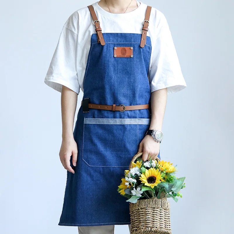 

Denim apron home kitchen milk tea shop barista painting room barber men and women work clothes apron children's custom logo