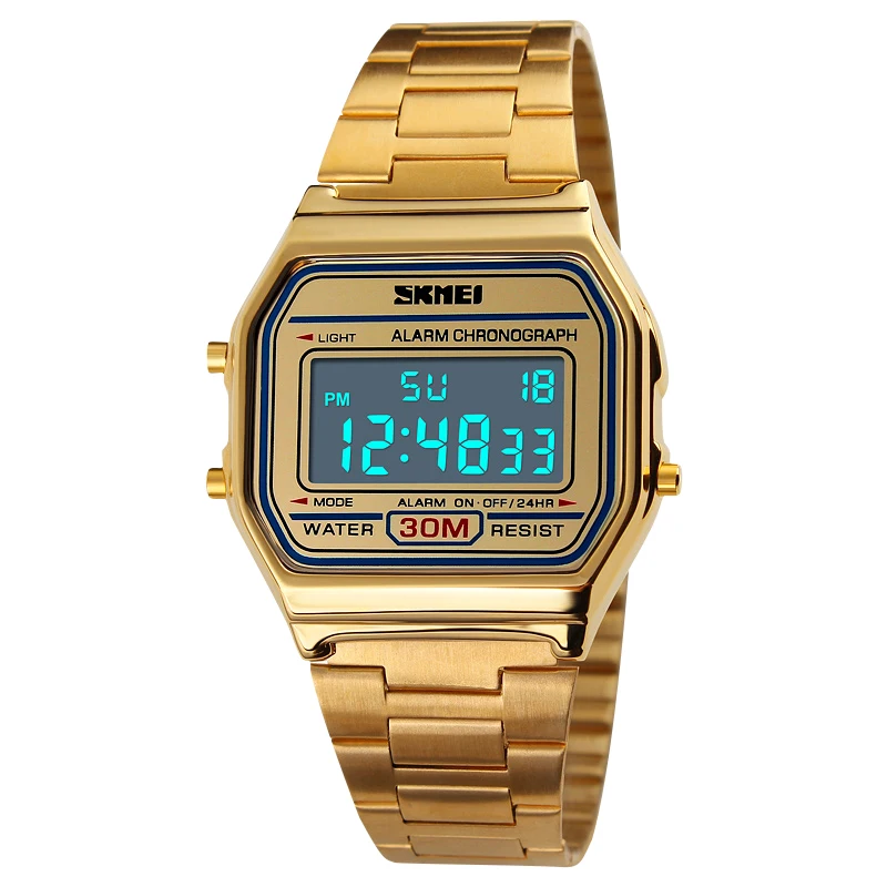 SKMEI Men Stainless Steel Strap LED Display Watches Fashion Casual Sport Watch 3Bar Waterproof Digital Wristwatch Reloj Hombre 6