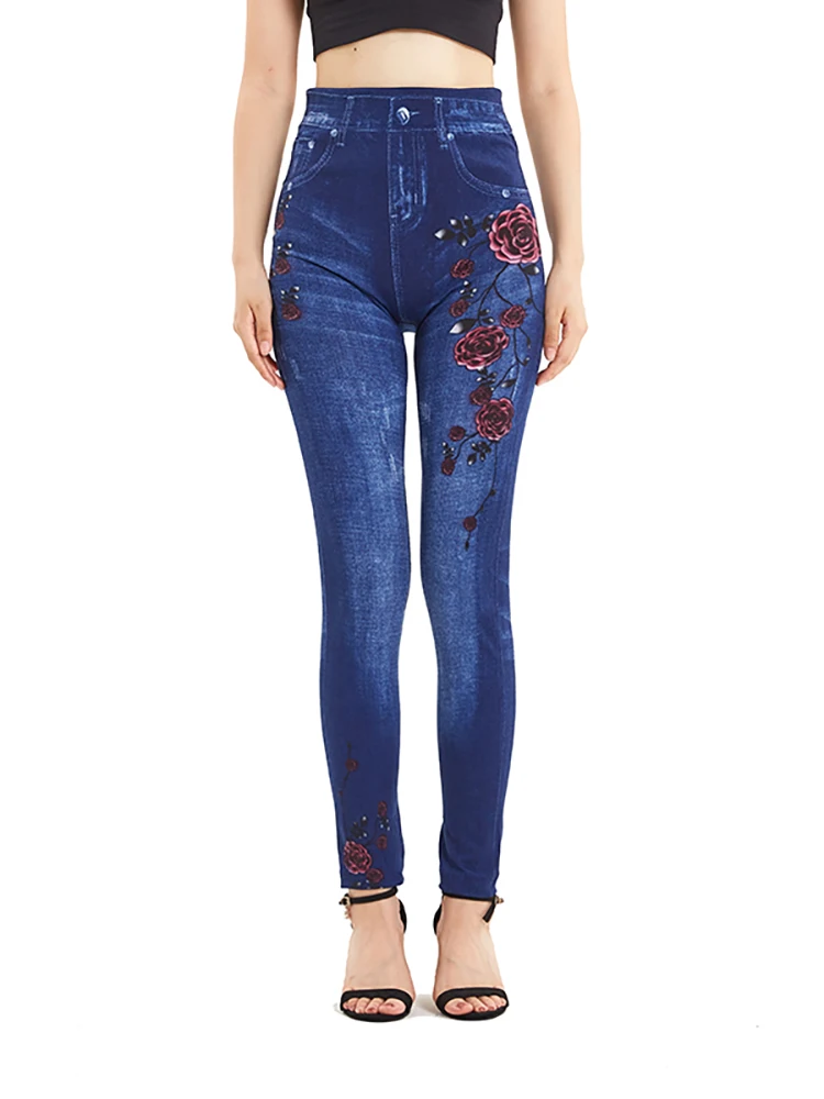 CUHAKCI Jeans push up senza cuciture con stampa floreale da donna
