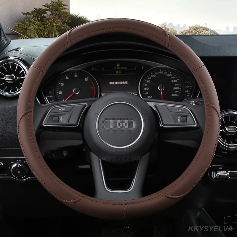 Car Steering Wheel Cover 38cm 15" Leather For Audi A1 A3 A4 A5 A6 A7 A8