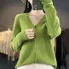 Autumn And Winter New Cardigan 100% Merino Wool Knitted V-neck Sweater For Women, Loose And Soft Cashmere Sweater WQ015 2