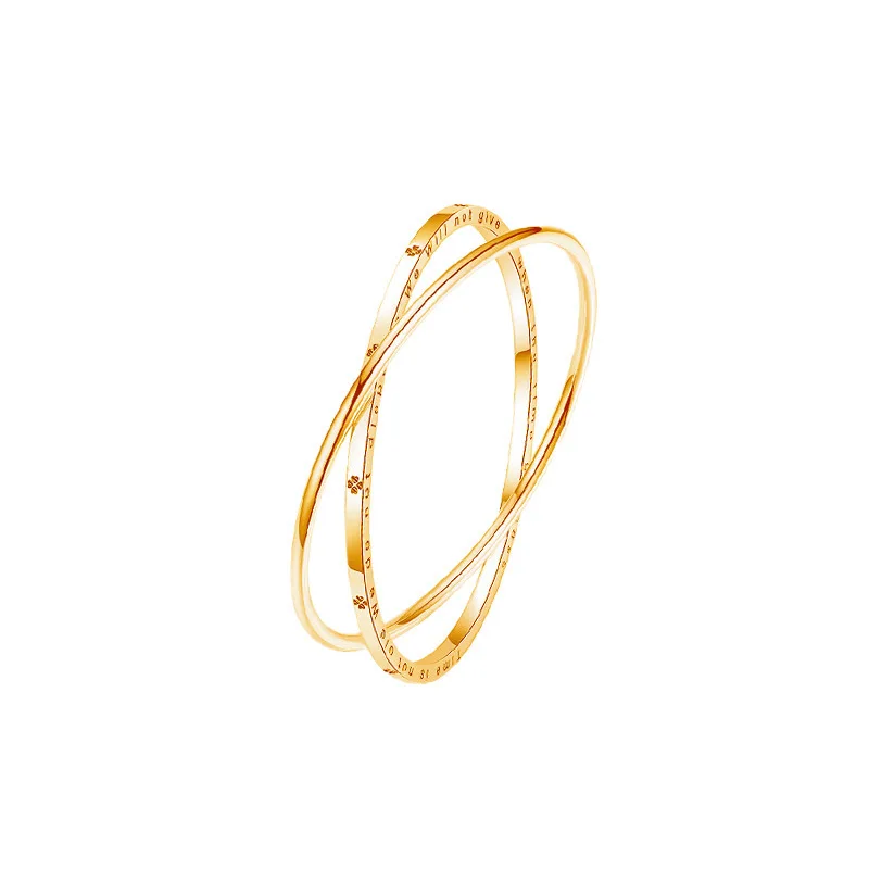 18K Gold Women's Double Chain Letter Design Bracelet, AU750 Pure Gold, Light Luxury Fashionable Elegant and Versatile Jewelry 5