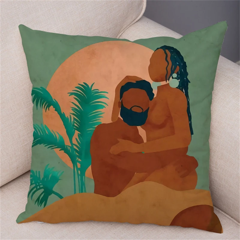 2022 Tropical Plant Soft Plush Black Africa Girl Pillow Case Linen Geometric Fashion Women Cushion Cover for Sofa Car Home Decor