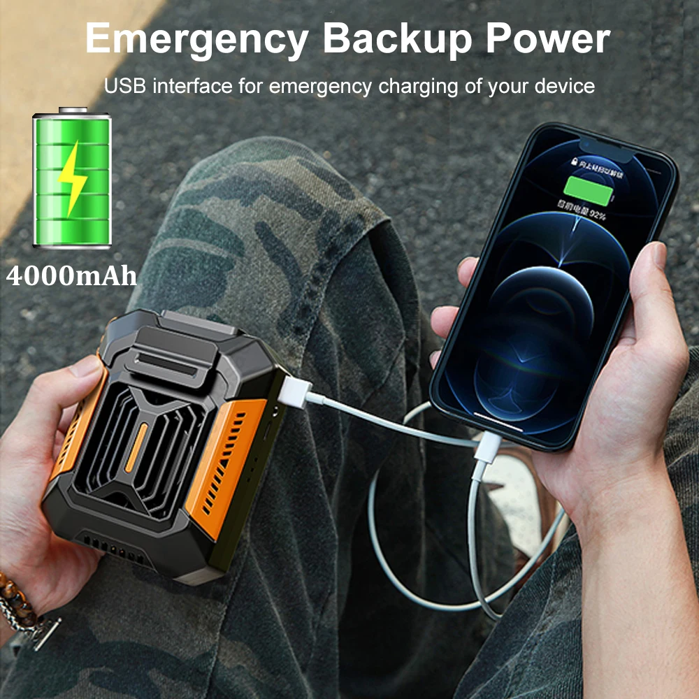 Portable Waist Fan Mini Rechargeable Portable Fan with 4000mAh Power Bank LED Lighting Wireless Fan for Sports Outdoor Working 4