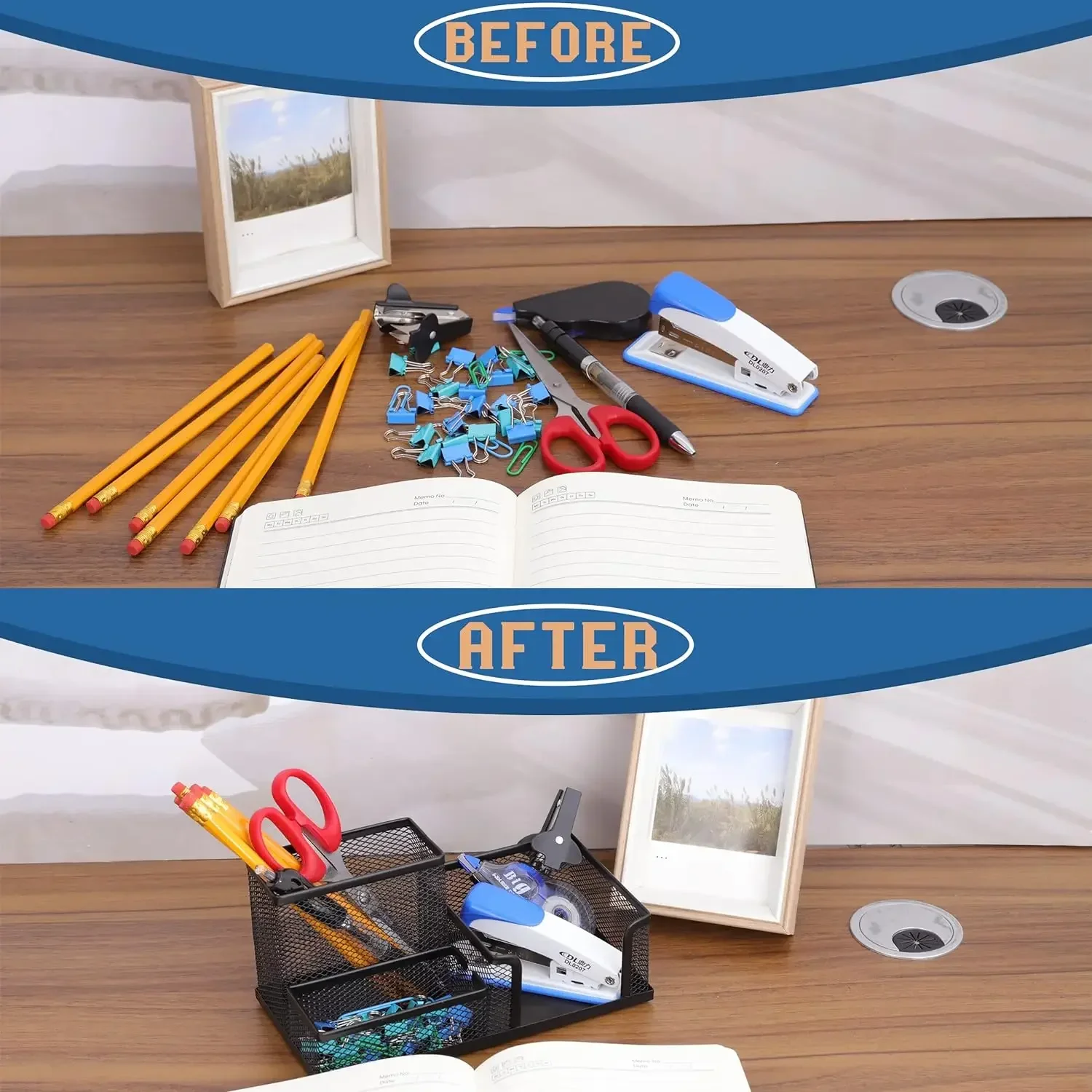 1pcs Mesh Pen Holder Desk Organizers and Accessories for Desk 3 Compartments Black Pencil Holder for Office Supplies 2