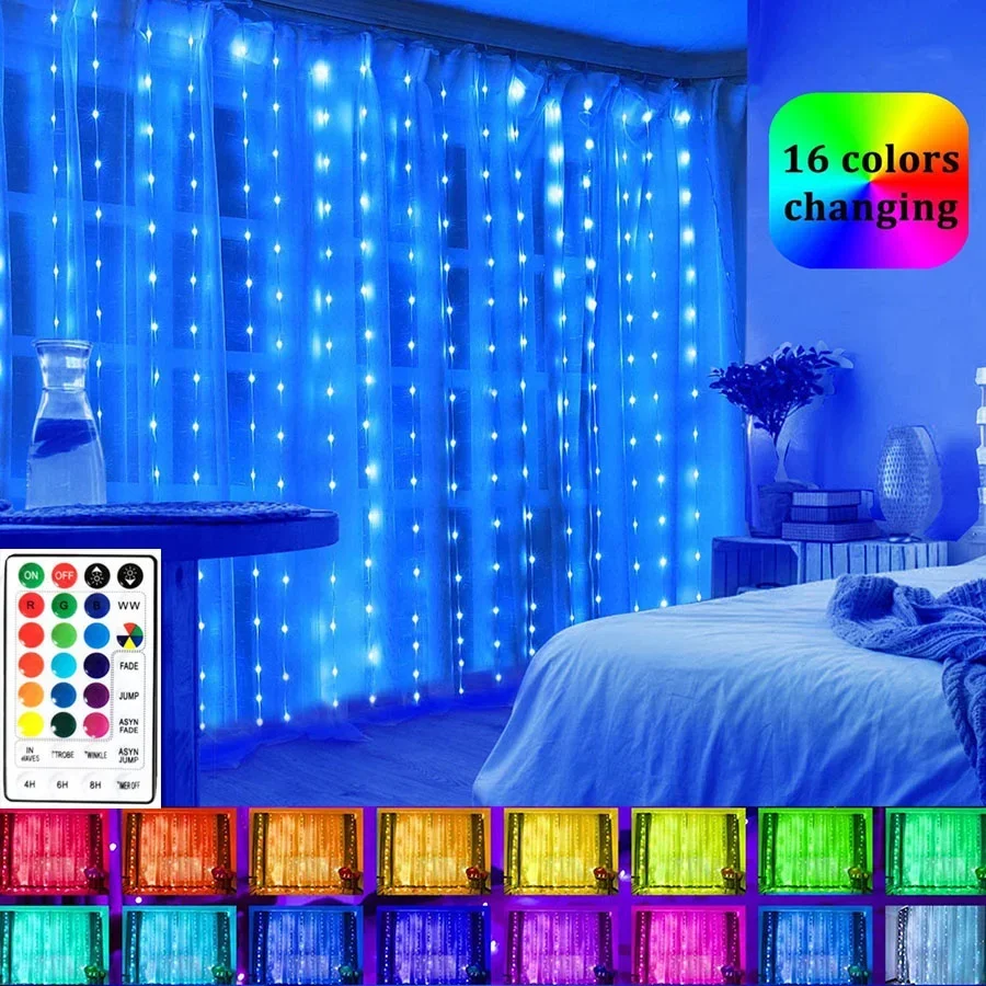 

LED Window Curtain Light RGB Color Changing PVC Fairy Light Garland With Remote 3X1M 3X3M Icicle Light For Party Wedding Decor