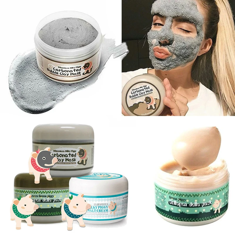 100g Elizavecca Milky Piggy Carbonated Clay Mask Green Piggy Collagen Pack Aqua Brightening Mask Korea Facial Mask - Masks -