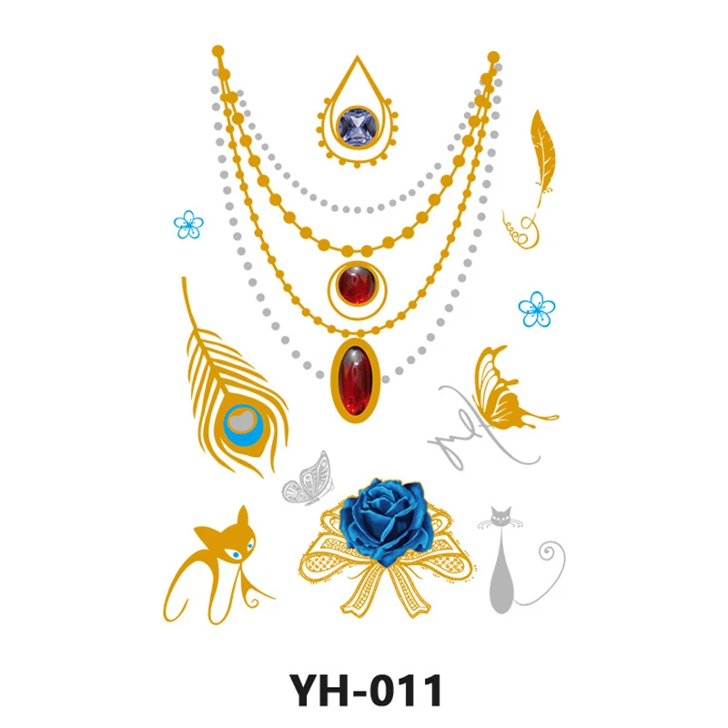 Flaş dövme etiket altın geçici dövme kadın parti vücut kol sanat metalik yanlış su geçirmez dövmeler çıkartmalar