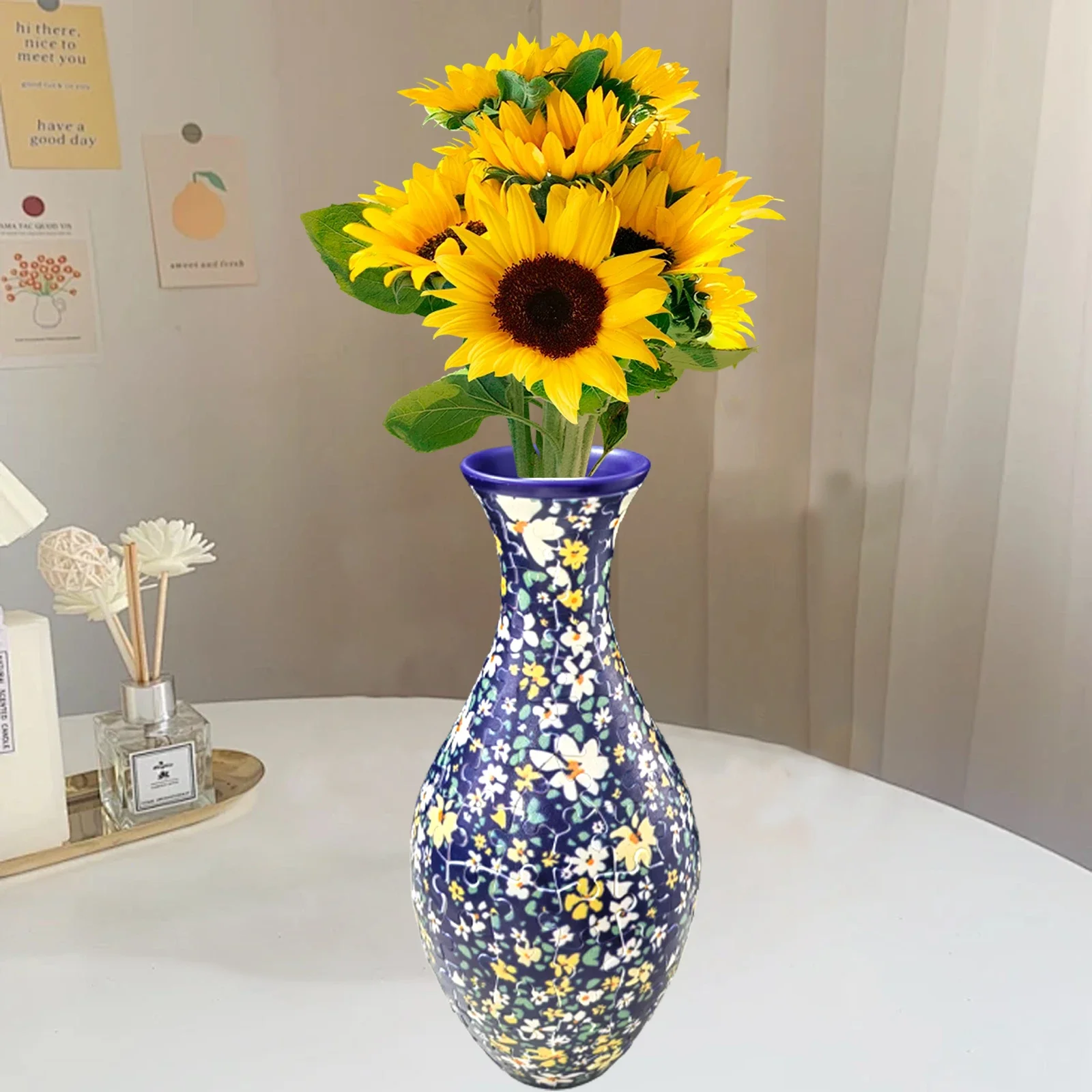3D Flower Vase Puzzle for Kids Diy Assembly Educational Toy Chinese Style Home Decoration Floral Bricks Container Children Gift 2