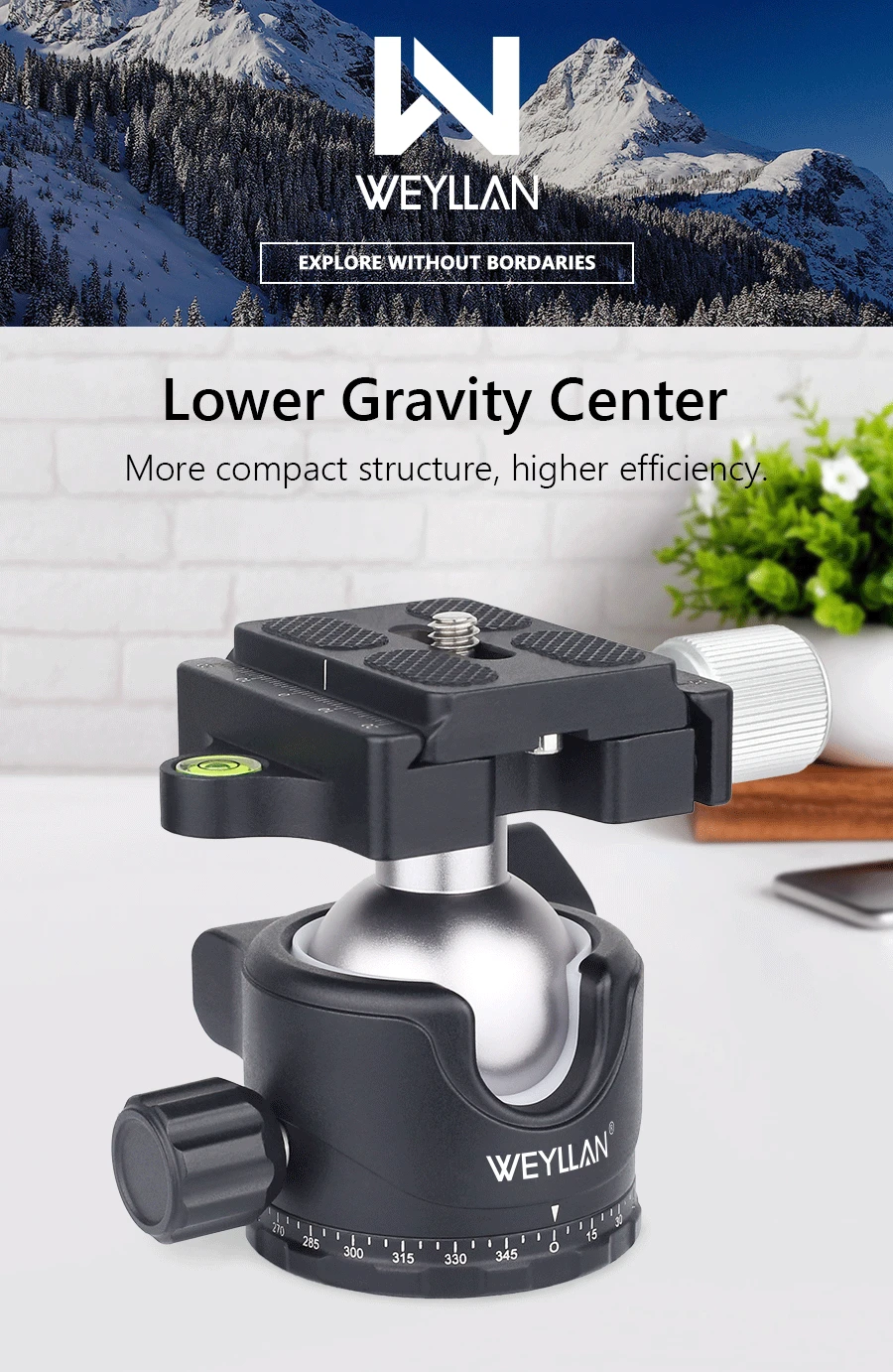 Description Picture 2 of itemTripod Head Camera Professional Low Profile Video Ball Head Mount 360 Panoramic Universal Ballhead for DSLR Tripod Monopod EH36S