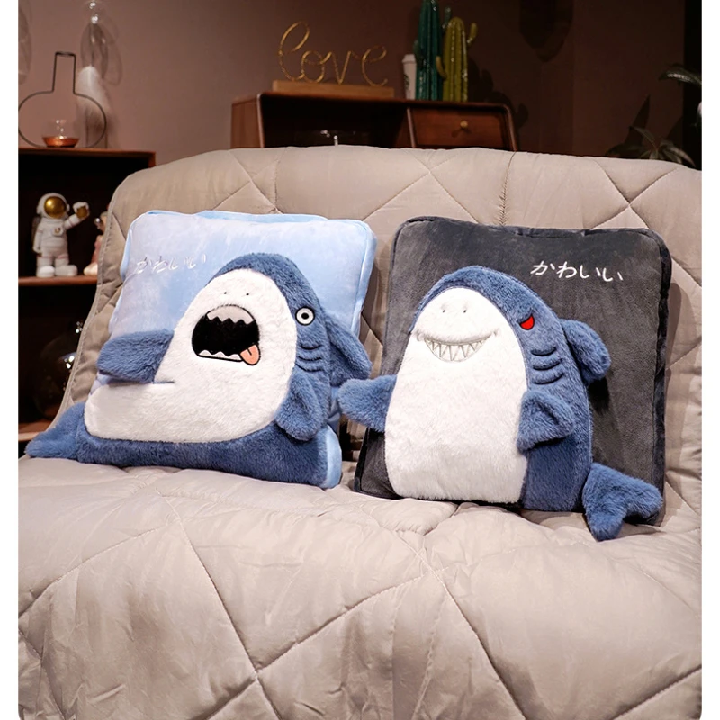 Cute Cartoon Dual-purpose Shark Pillow, 2-in-1 Blanket, Ge Youshark Office Nap Pillow, Air Conditioning Blanket