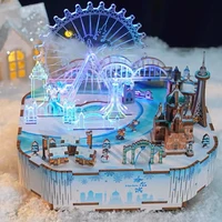 NEW DIY Wooden Ice and Snow Music Box Model Building Kits 3D Puzzle With Lights Toys for Children Birthday Gifts Home Decor 1