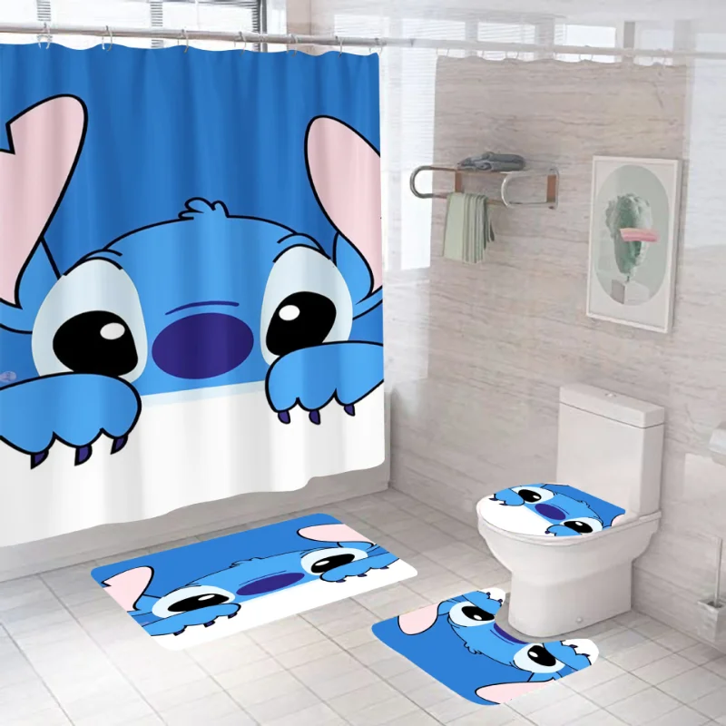 Disney Lilo amp Stitch Cartoon Shower Curtain Curtain Floor Mat Non-Slip Waterproof Stitch Star Baby Bathroom Shower Curtain Set