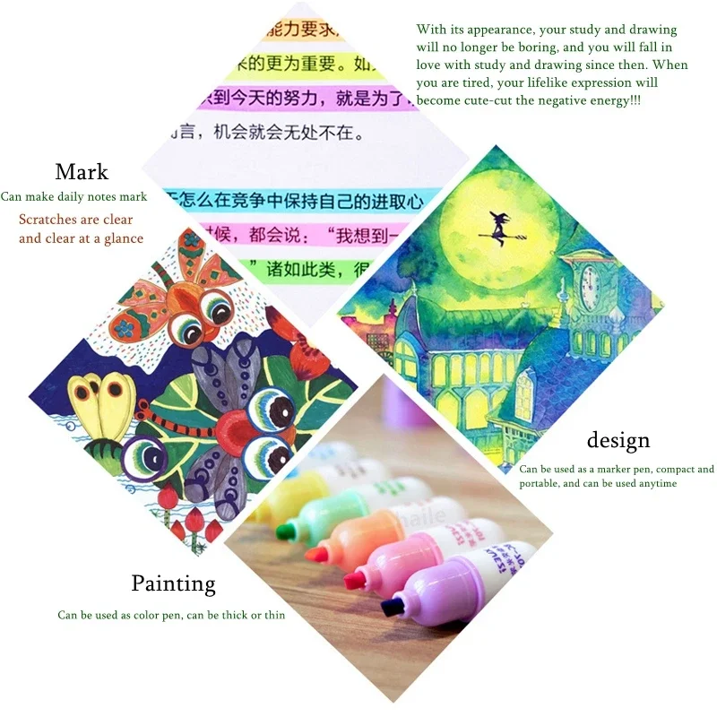 Highlighter Pen 6Pcs Kawaii Mini Pills Set Cute Funny Smiling Face Fluorescent Marker School Office Art Stationery Supplie