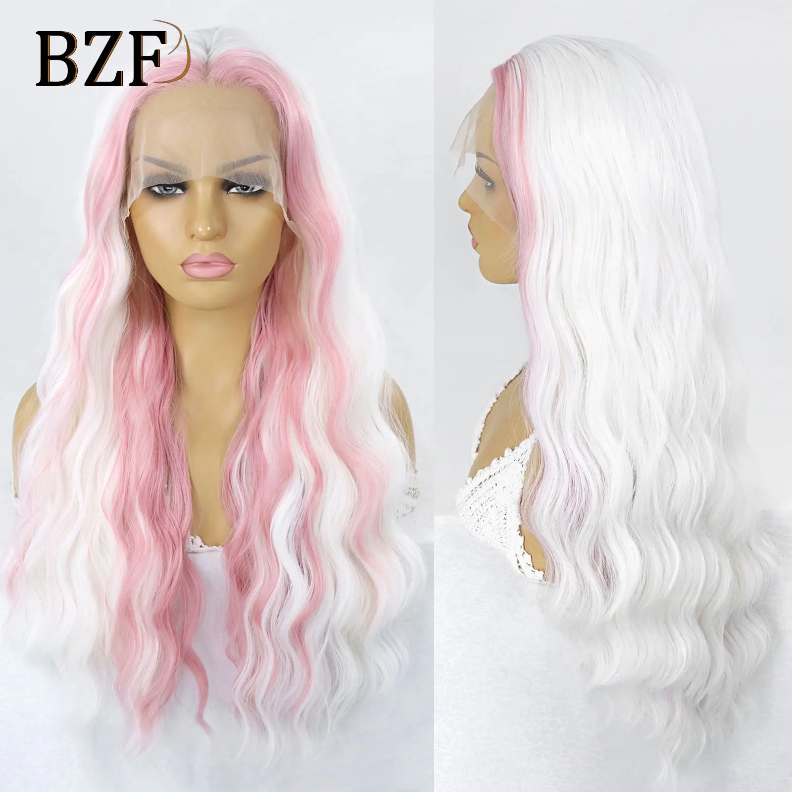Loose Curly Pink White Colored Lace Front Wigs For Women Cosplay Ocean Wave Wig Loose Deep Wave Curly Synthetic Wig