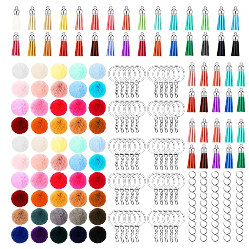 

50-piece Set Pom Pom Keychain Faux Fur Pompoms Keychain with Tassels