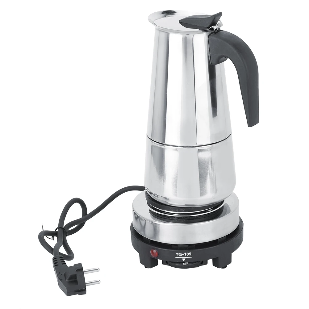 450ml Stainless Steel Electric Stove Coffee Pot Maker Heater Set EU Plug 220-240V Electric Stove Stainless Steel
