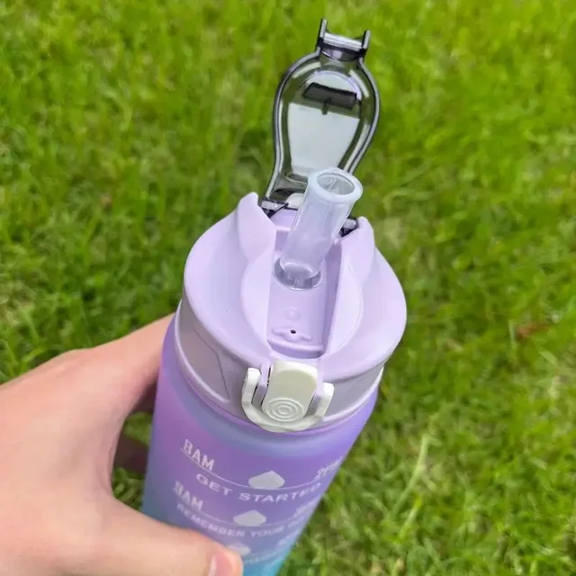 900ml Sports Water Bottle With Straw High Temperature Resistant Graduated Cup Frosted Progressive Color Water Cup Plastic Cup 2