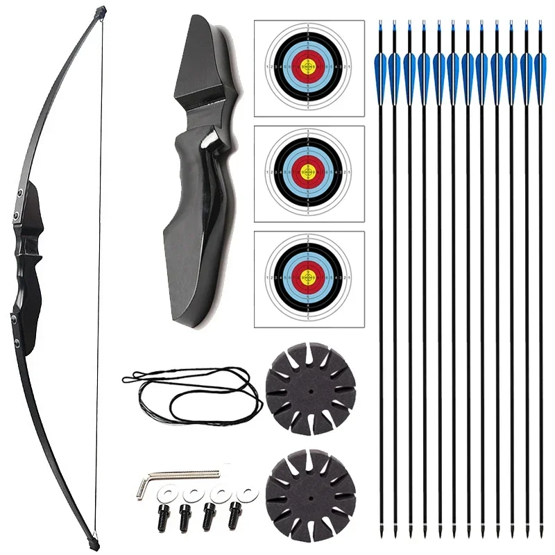 

30/40lbs Straight wooden Bow 12pcs Mixed Carbon Arrows Taken Down Bow Hunting Long bow Sport Shooting Practice Archery