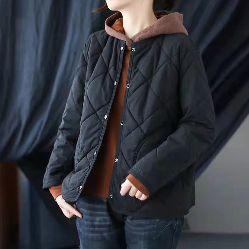 Autumn Winter Vintage Solid Buttons Cotton-padded Coat Women Loose Casual Warm Jacket Female All-match Simple Cardigan Outwear