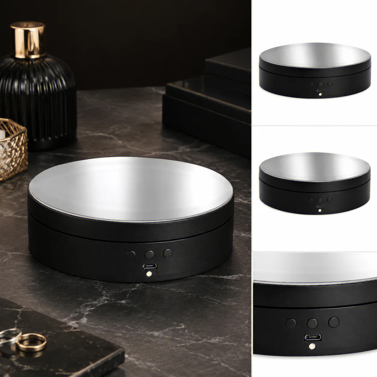 360-Degree Rotating Mirror Display Stand with USB Power
