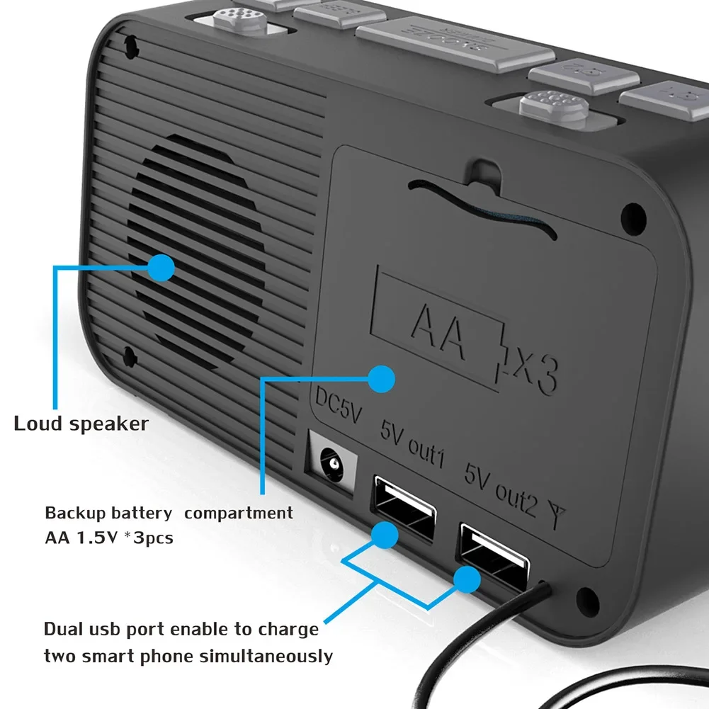 A1 Digital Desktop Alarm Clock Dual USB Charging Port LED Display DAB FM Radio 4