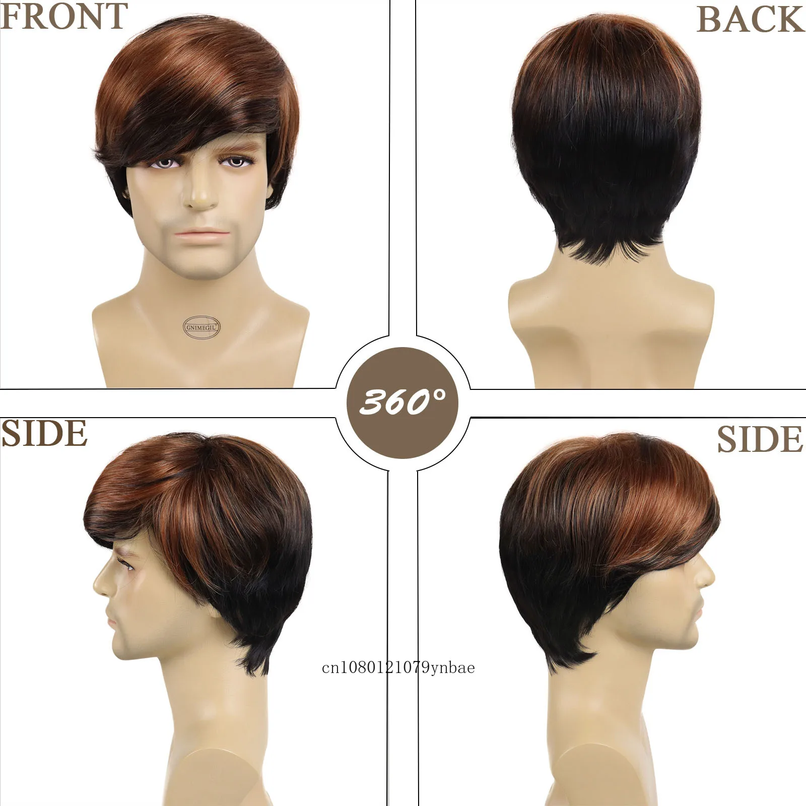 Men's Short Auburn Handsome Synthetic Wig with Bangs Heat Resistant Straight Wig for Male Silky Costume Daily Natural Looking