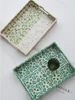 Luxury Rectangle Green Mother Of Pearls Tray With Two Handles Hand Crafted Home Tabletop Decor Storage Plate For Coffee Cups Set 1