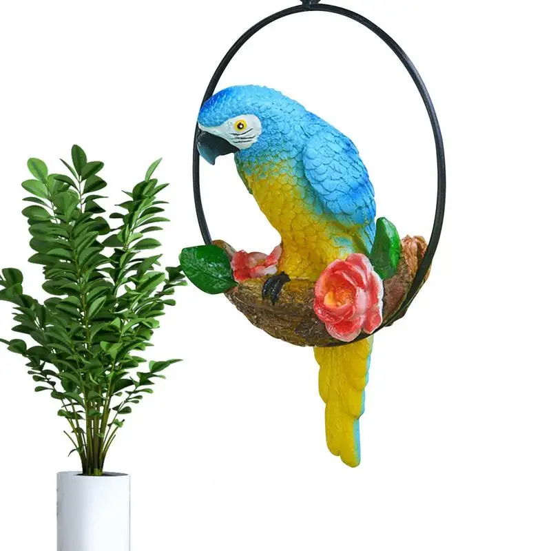 

Parrot Hanging Decor Resin Parrot Figurine For Yard Bird Patio Statue With Iron Ring Tropical Bird Collector Ornament For Party