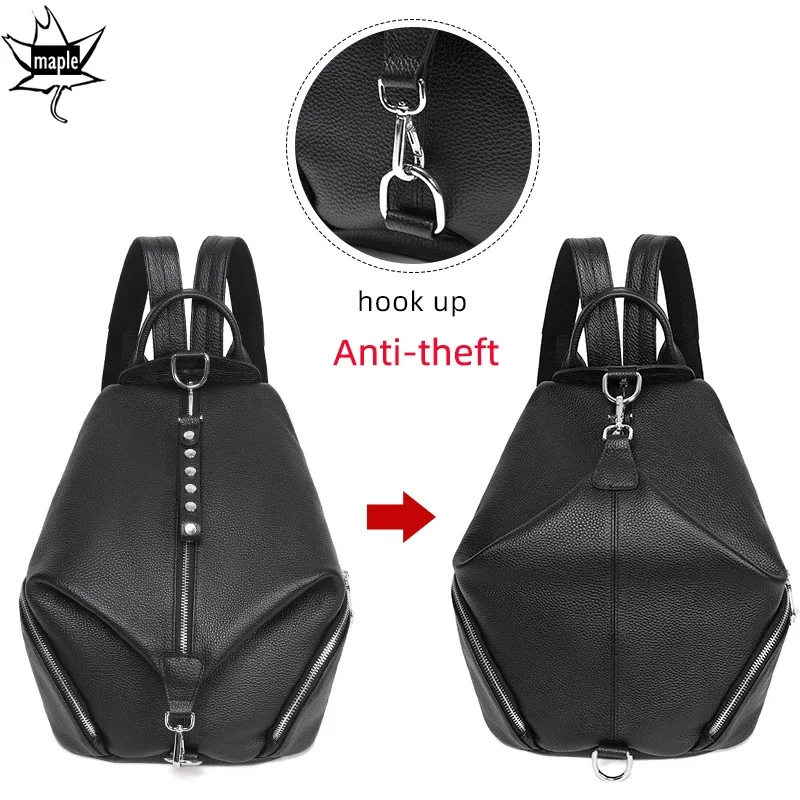Anti-theft Women's Genuine Cow Leather Backpacks 2025 Green Pink Ladies Fashion Travel School Bags Female Daily Holiday Knapsack 4