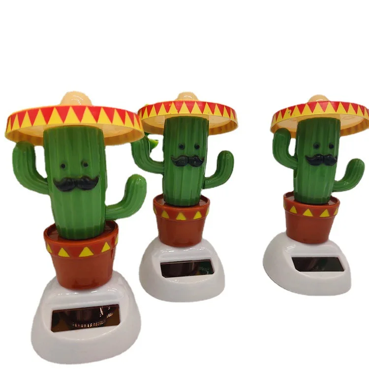 Creative Cute Solar Cactus Swing Dancing Toys Cartoon Flip Flap Toy Shaking Moving Home Car Desk Decor Ornament Gift 1pcs